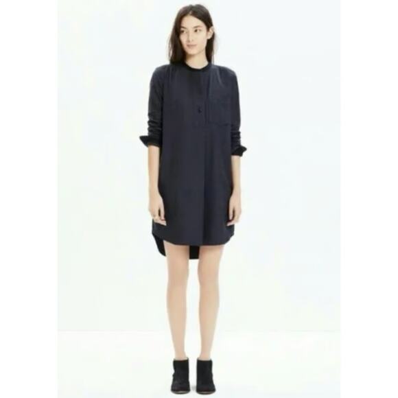 NEW Madewell M Latitude Wool Flannel Shirt Dress Long Sleeve Tunic Charcoal Gray - Picture 6 of 6